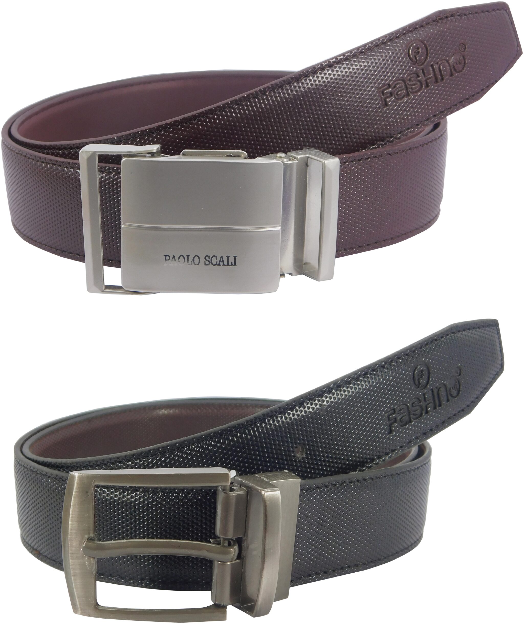 

Fashno Mens Combo PU Brown Adjustable Silver Buckle And Black Reversable Belt