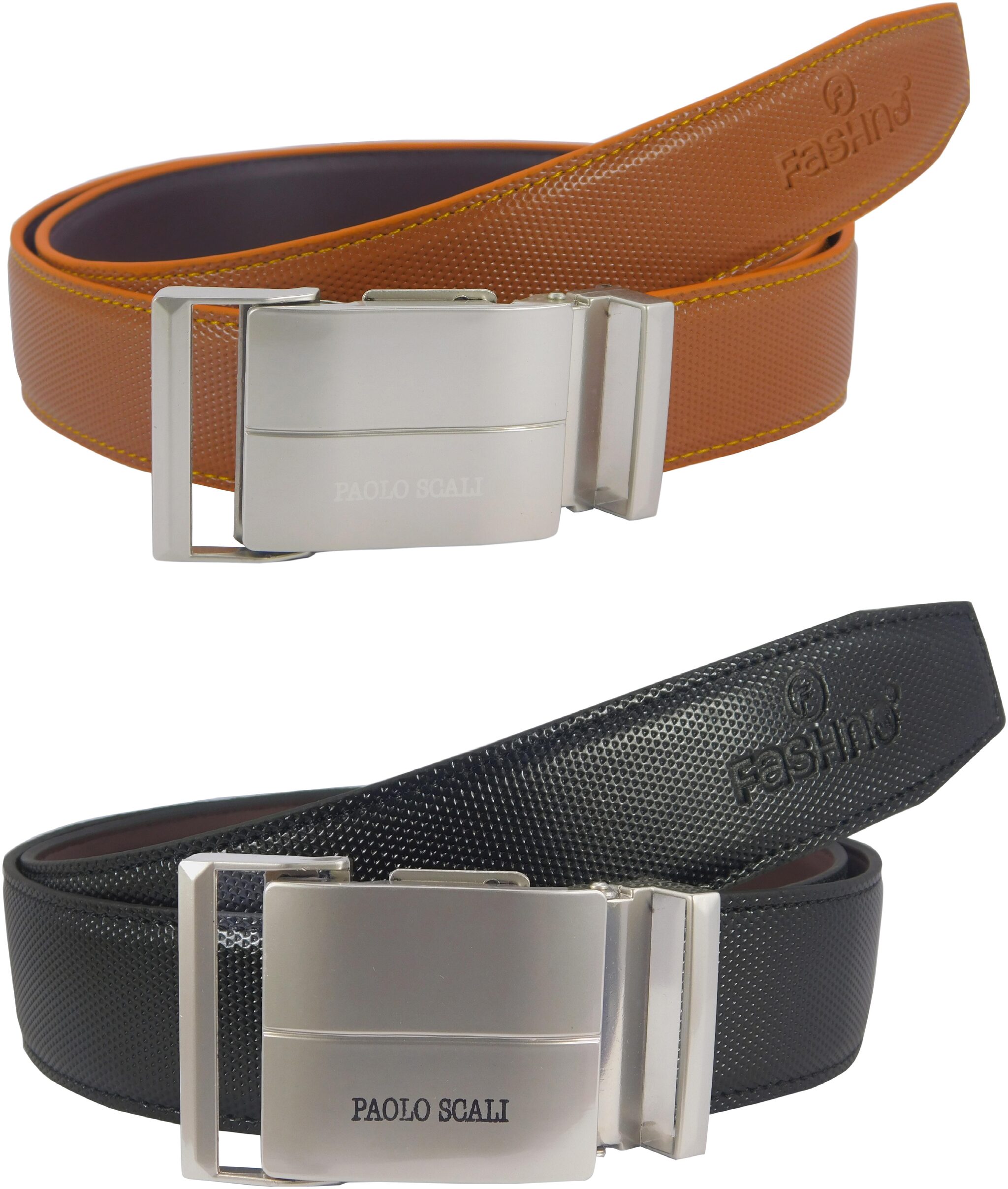 

Fashno Mens Combo PU Tan And Black Adjustable Silver Buckle