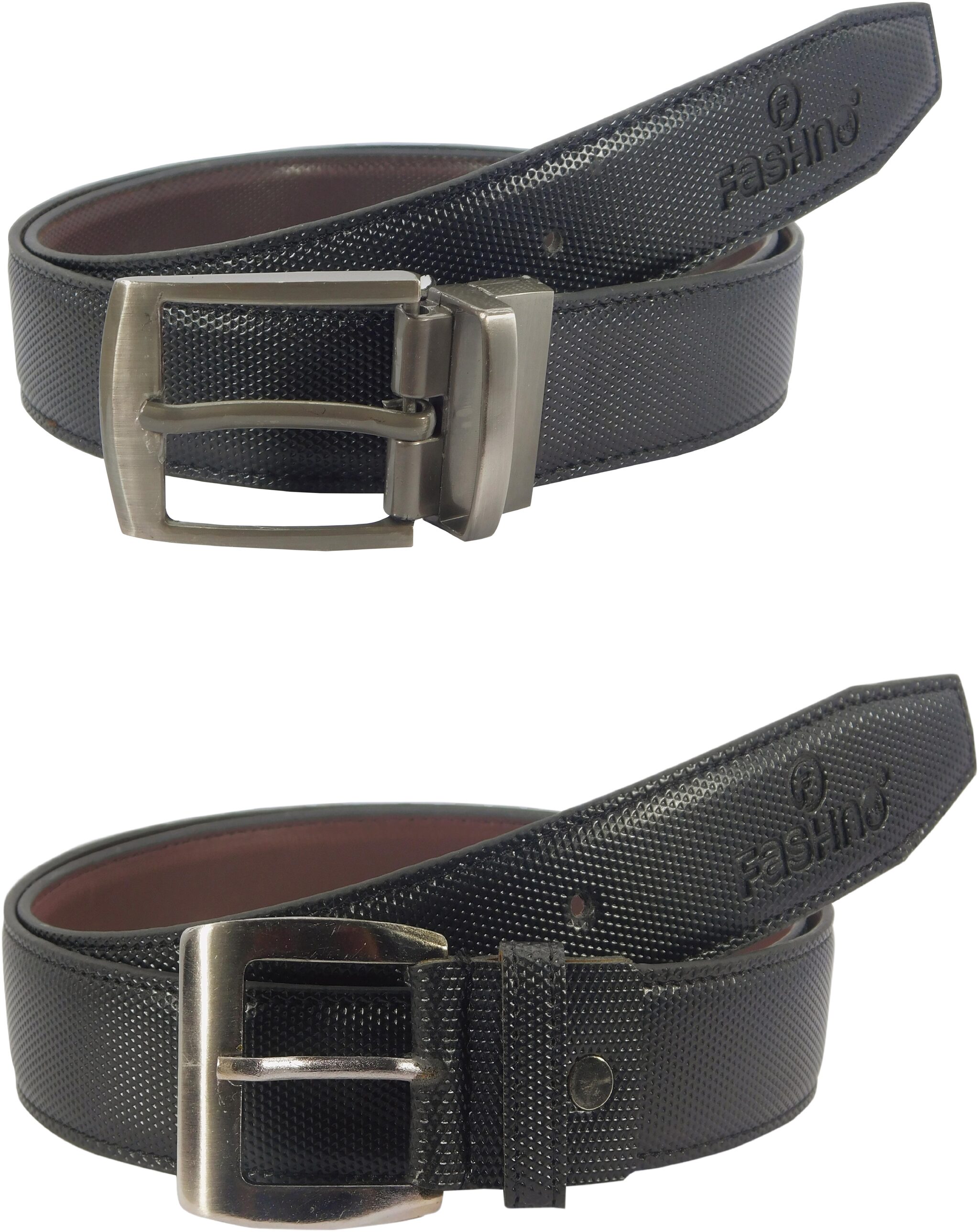 

Fashno Mens Combo PU Black Belt And Black Reversable Belt