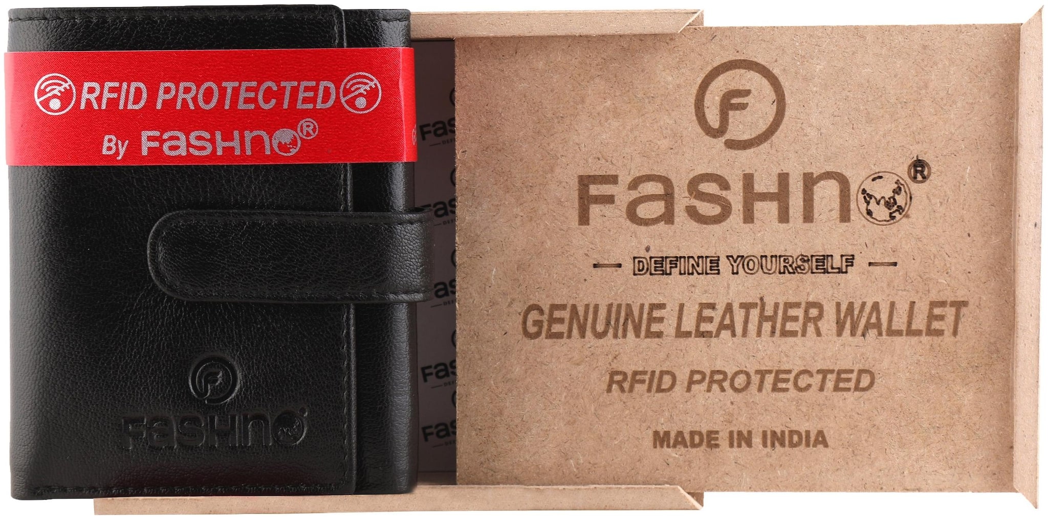 

Fashno Unisex Black Genuine Leather Tri - Fold RFID Blocking Wallet