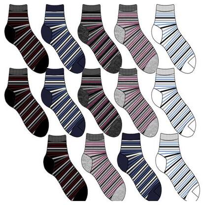 FOOTIES ASSORTED COTTON STRIPE (PACK OF 14 PAIRS)