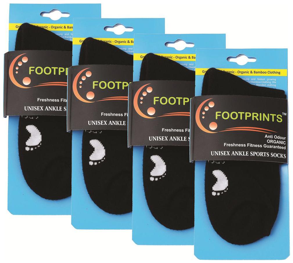 

FootPrints Organic Cotton Unisex Ankle Sports Cushion Socks Pack of 4 - Black