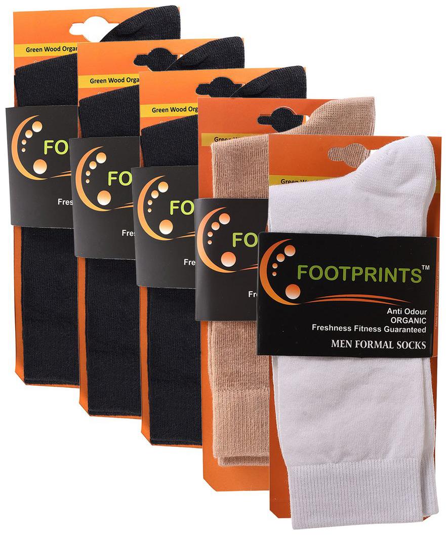 

FootPrints Organic Cotton and Bamboo Men s Formal Socks Pack of 5 -( 3 Black 1White 1Beige)