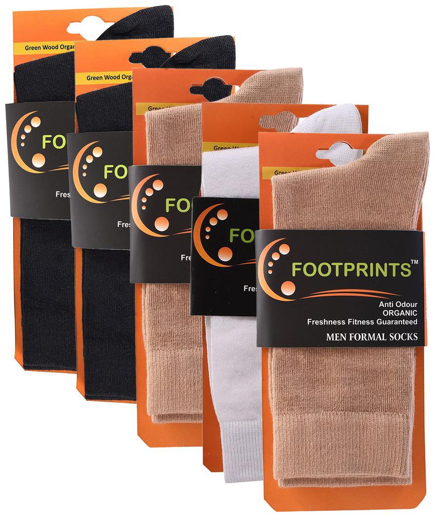

FootPrints Organic Cotton and Bamboo Men s Formal Socks Pack of 5 -( 2 Black 1white 2 Beige )