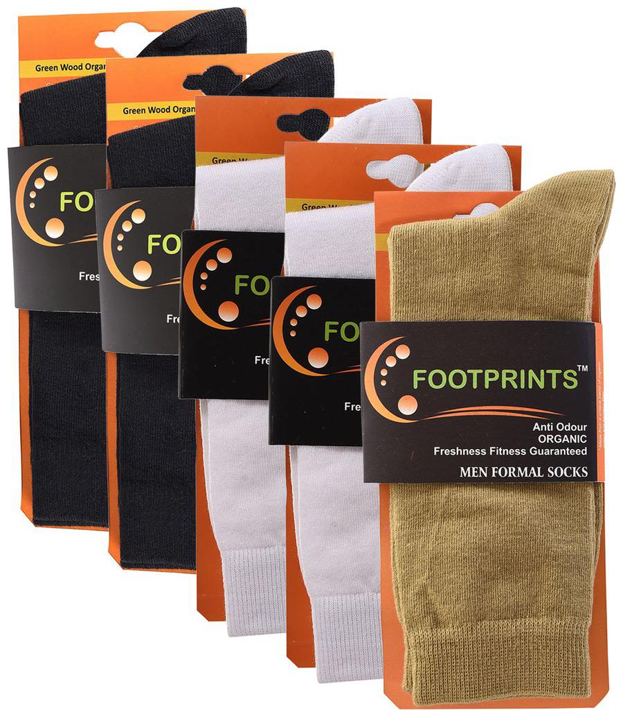 

FootPrints Organic Cotton and Bamboo Men s Formal Socks Pack of 5 -( 2 Black 2 white 1Khakhi)