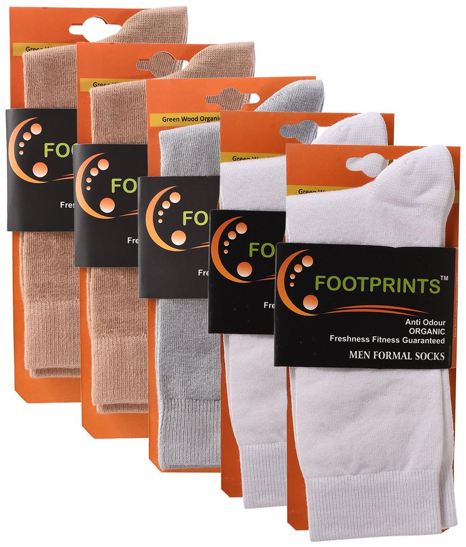

FootPrints Organic Cotton and Bamboo Men s Formal Socks Pack of 5 -( 2Beige 1Grey 2White)
