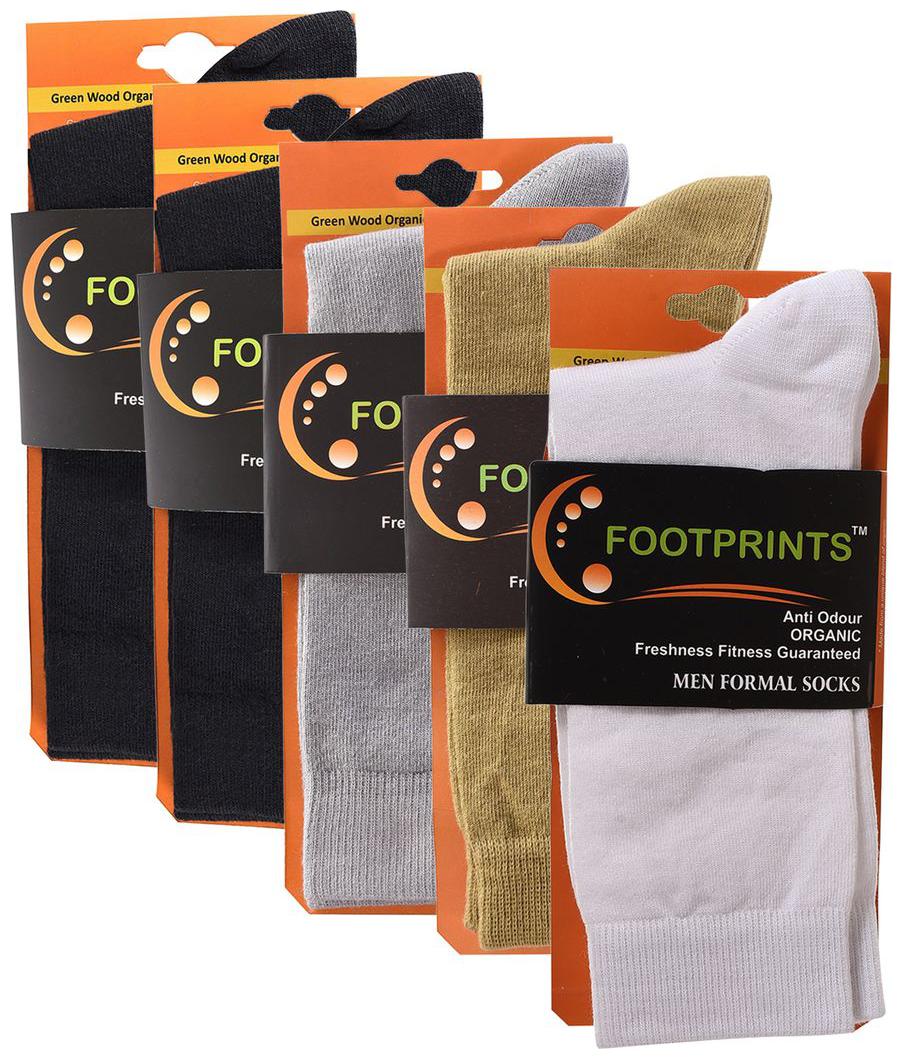 

FootPrints Organic Cotton and Bamboo Men s Formal Socks Pack of 5 -( 2 Black 1 White 1 Khakhi 1 Grey )