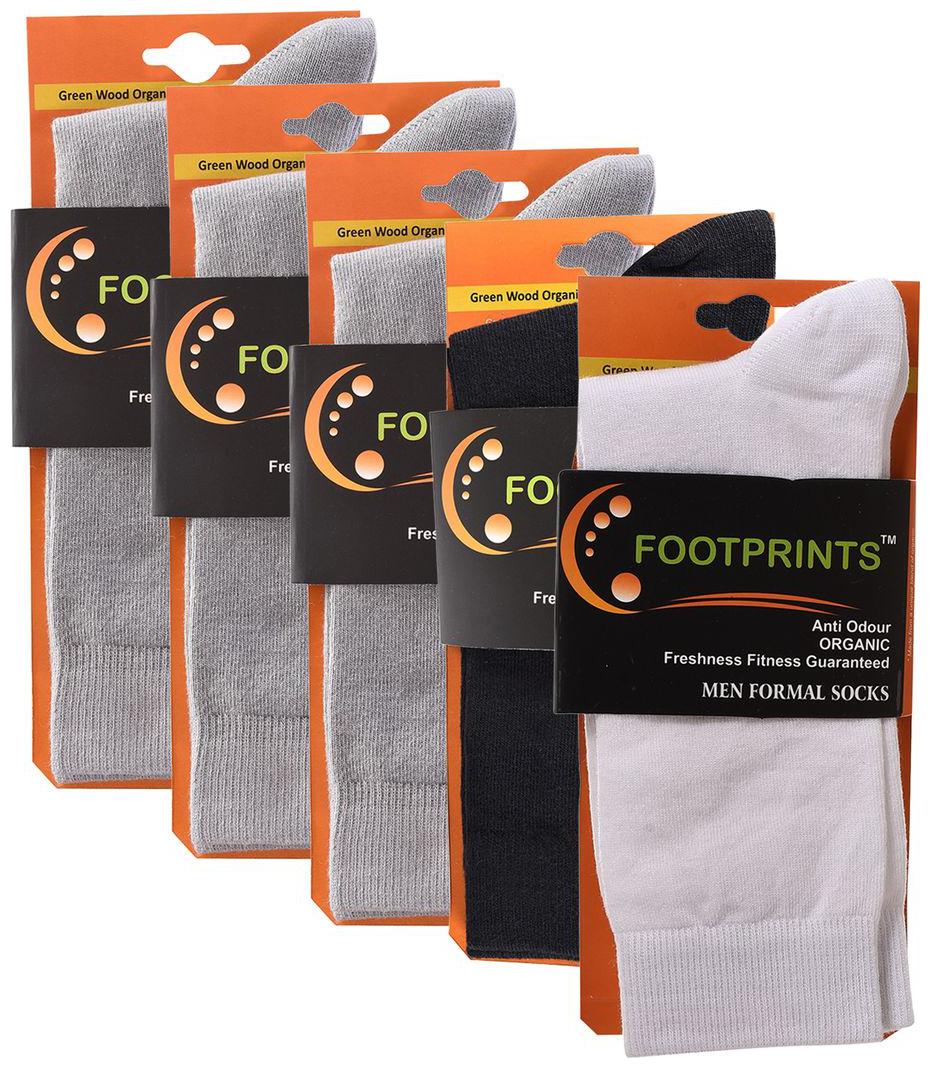

FootPrints Organic Cotton and Bamboo Men s Formal Socks Pack of 5 -( 3 Grey 1Black 1White )