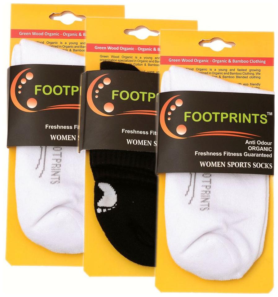 

Footprints Organic Cotton Women Ankle Sports and Casual wear Cushion Socks - Pack of 3 Pairs -2 White1 Black - Freesize (6-10)