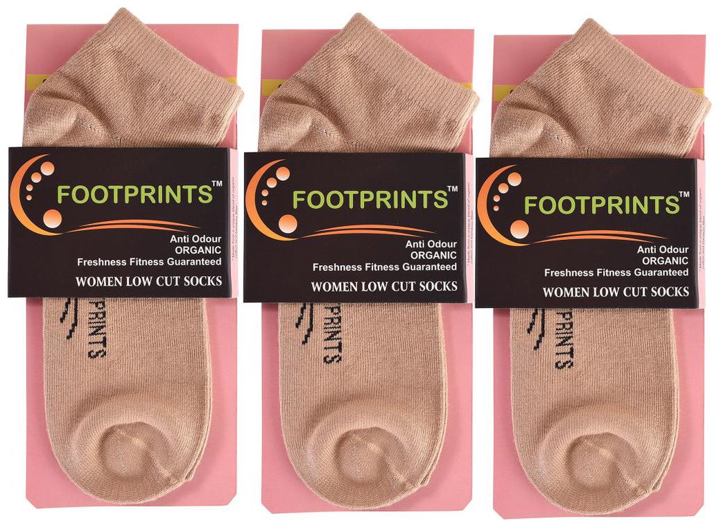 

Footprints Organic Cotton Women Ankle Socks- Pack of 3 Pairs- Beige- Freesize (6-9)