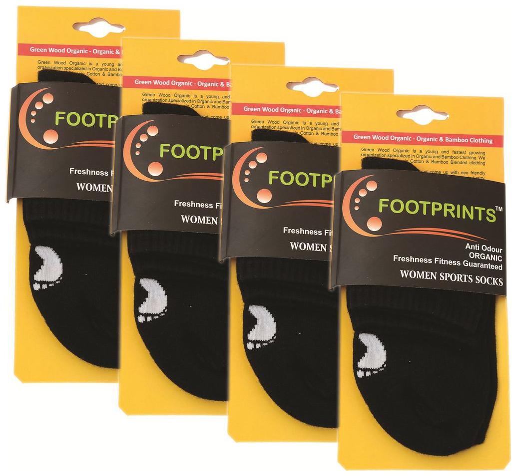 

Footprints Organic Cotton Bamboo Women Ankle Sports and Casual wear Cushion Socks - Pack of 4 Pairs -Black - Freesize(6-10)