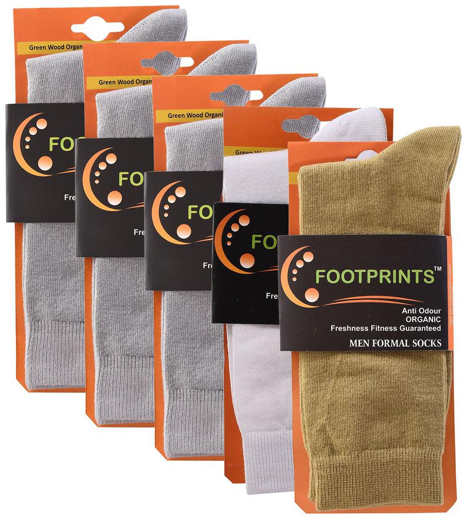 

FootPrints Organic Cotton and Bamboo Men s Formal Socks Pack of 5 -( 3 Grey 1White 1Beige )