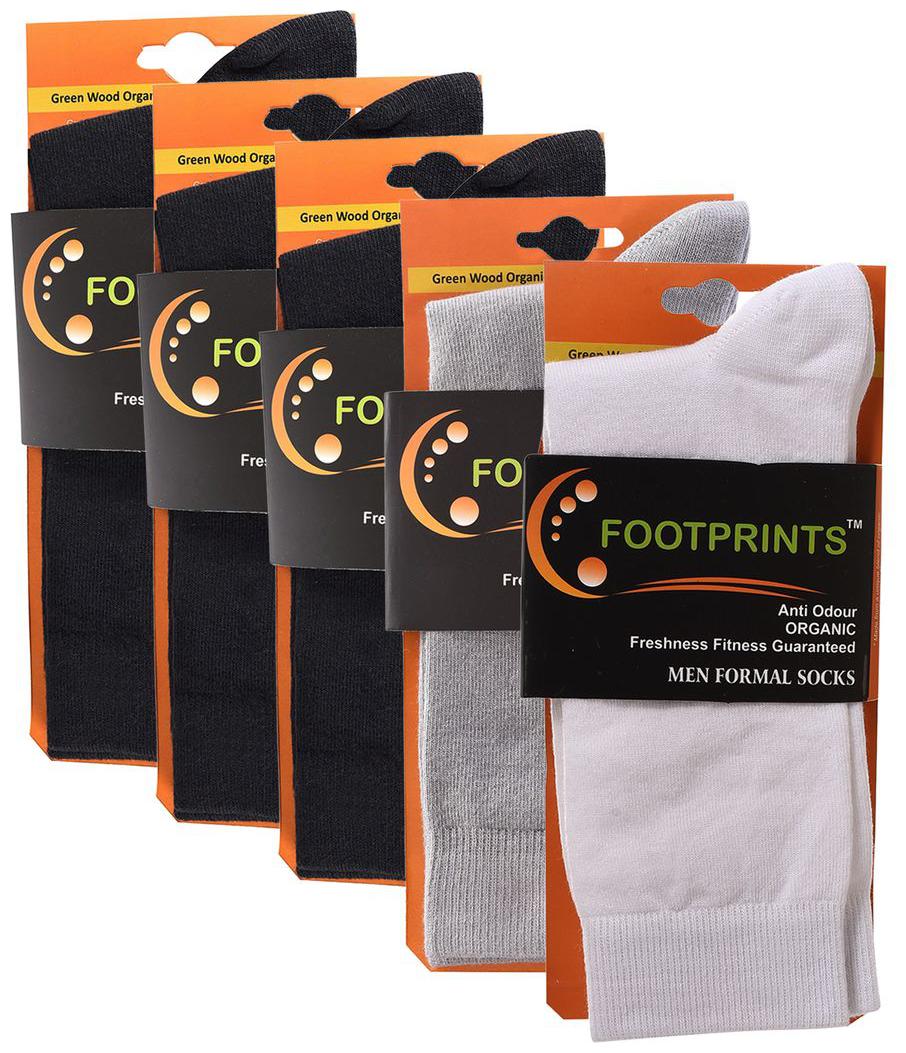 

FootPrints Organic Cotton and Bamboo Men s Formal Socks Pack of 5 -( 3 Black 1 Grey 1 White)