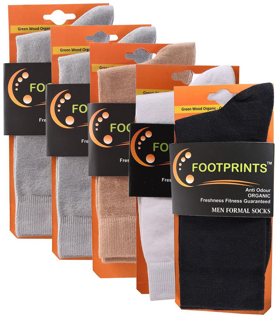 

FootPrints Organic Cotton and Bamboo Men s Formal Socks Pack of 5 -( 2 Grey 1Beige 1White 1Black )