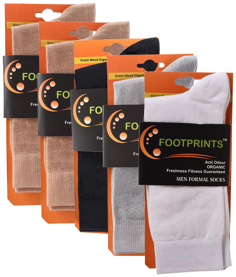 

FootPrints Organic Cotton and Bamboo Men s Formal Socks Pack of 5 -( 2 Grey 1Beige 1White 1Khakhi )