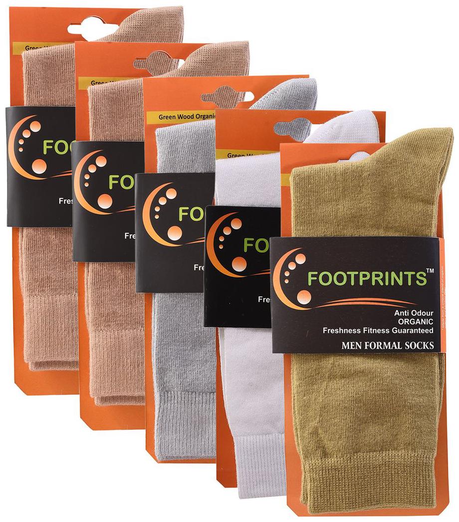 

FootPrints Organic Cotton and Bamboo Men s Formal Socks Pack of 5 -( 2Beige 1Grey 1White 1Khakhi)
