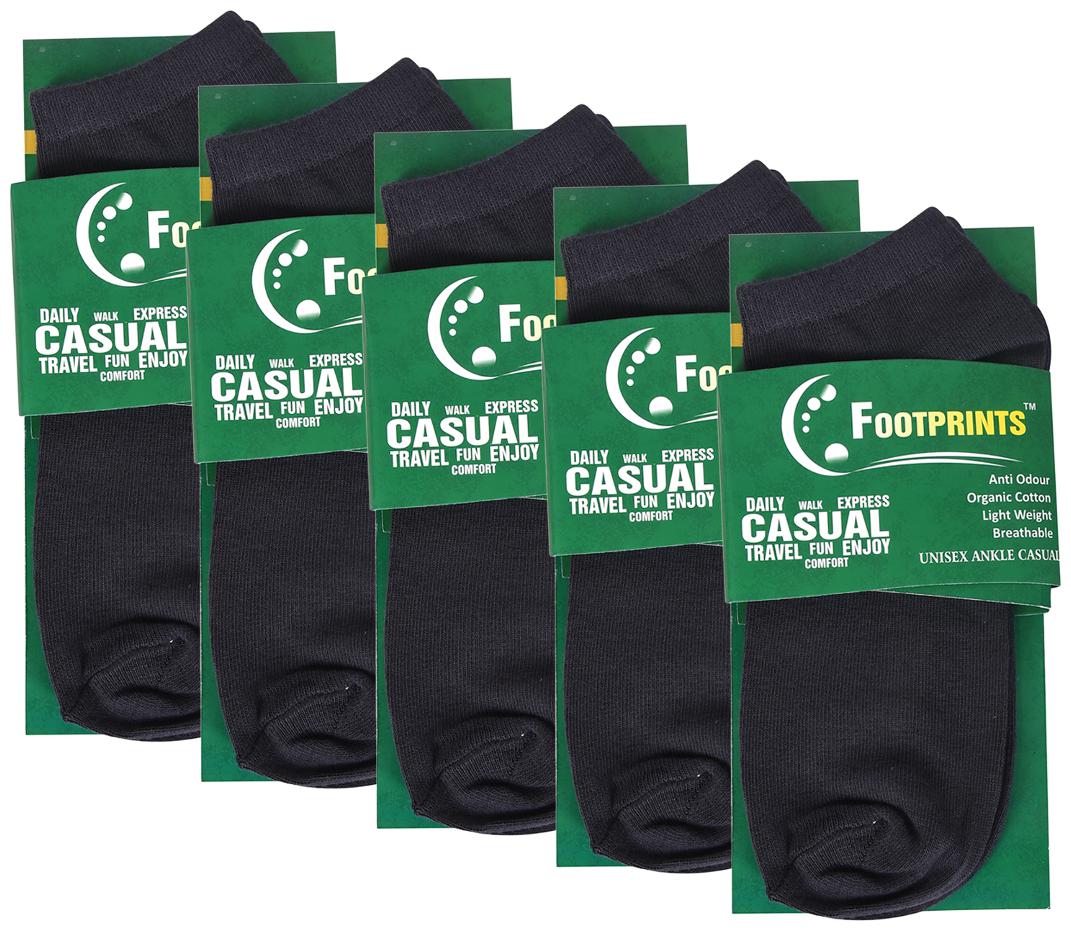 

Footprints Organic Black Cotton Ankle length socks ( Pack of 5 )
