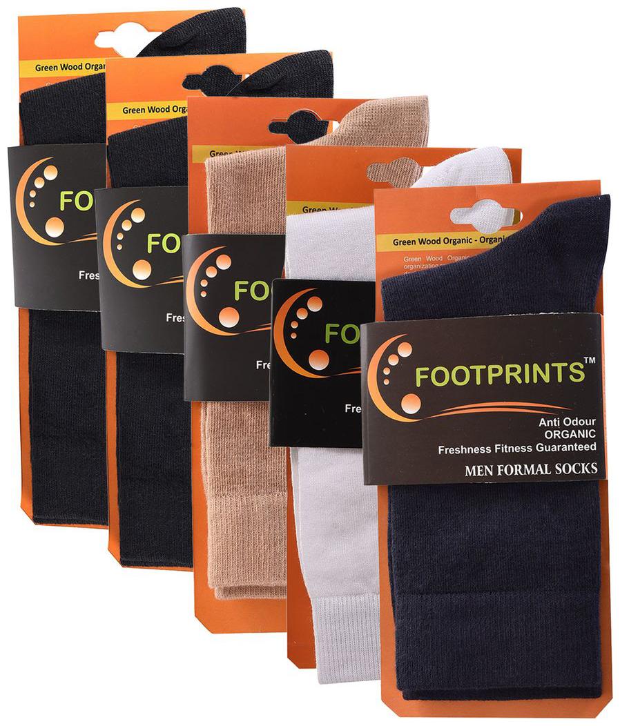 

FootPrints Organic Cotton and Bamboo Men s Formal Socks Pack of 5 -( 2 Black 1 white 1 Beige 1 Navy)