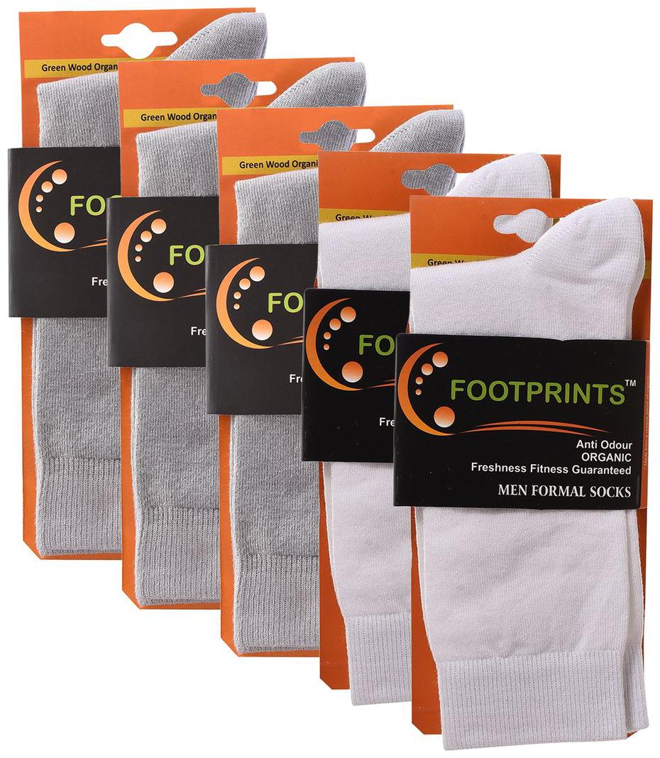 

FootPrints Organic Cotton and Bamboo Men s Formal Socks Pack of 5 -( 3 Grey 2White )