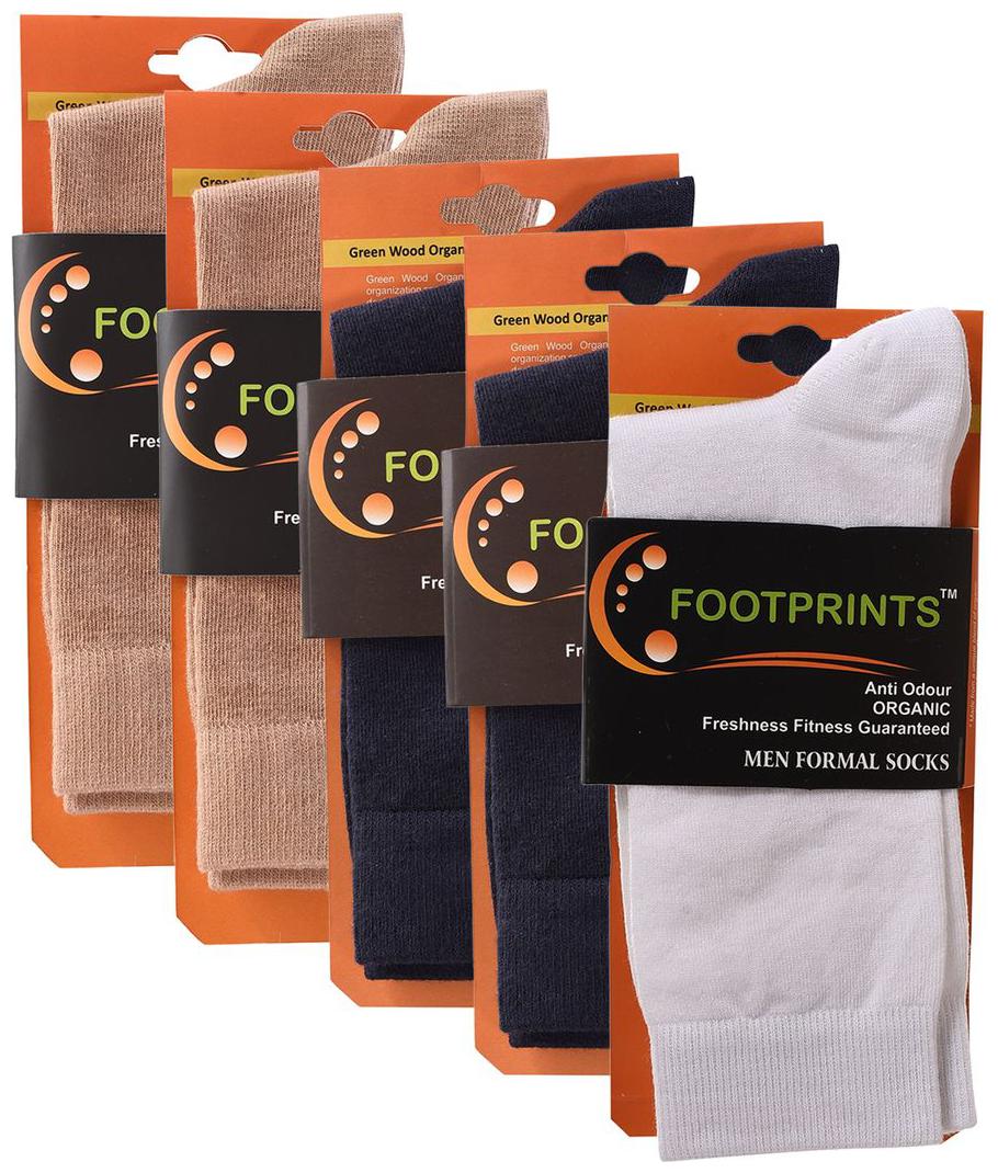 

FootPrints Organic Cotton and Bamboo Men s Formal Socks Pack of 5 -( 2Beige 2Navy 1White)