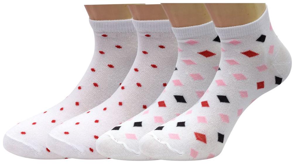 

Footprints Organic Cotton Women Lowcut Socks- Pack of 4 Pairs White -2 DOT 2 Check- Freesize (6-9)