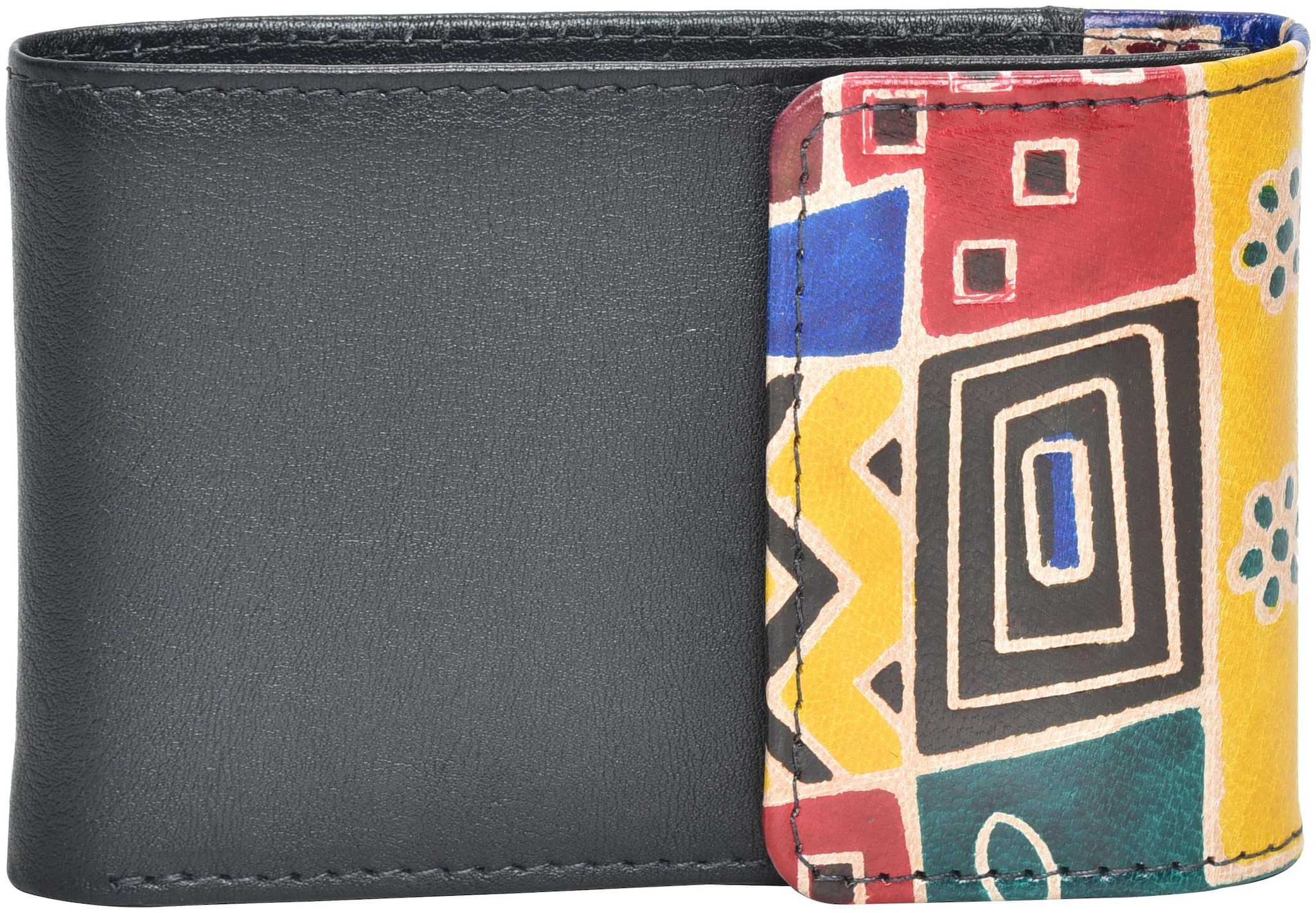 

FT GENUINE LEATHER BLACK WITH MULTI COLOR ON UPPER CREDIT CARD HOLDER FOR UNISEX