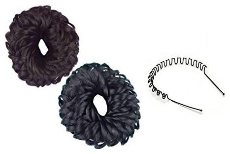 

GadinFashion Fancy Black and Brown Rubber Juda Hair Band For Women with Free Zig Zag Hair Band