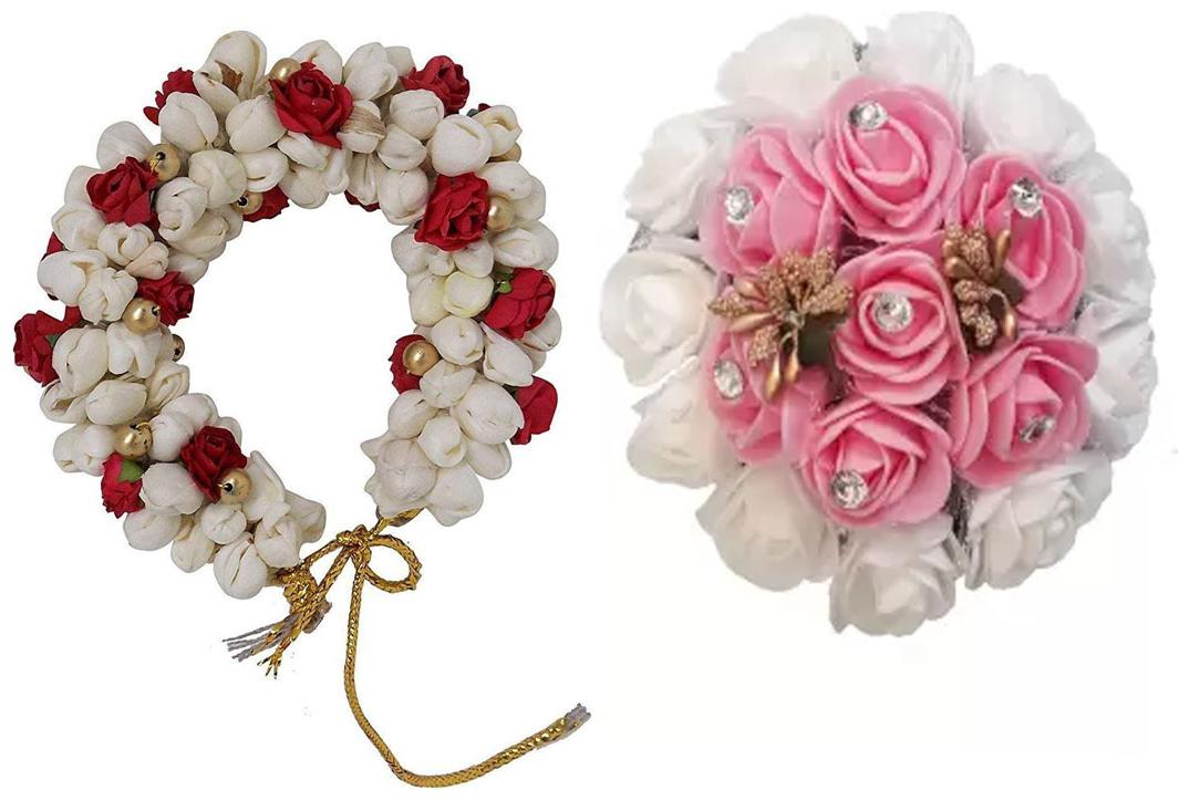 

Gadinfashion Hair Bun Combo Mogra Artificial Gajra Full Juda Bun For Women In White Red Pink Pack-02