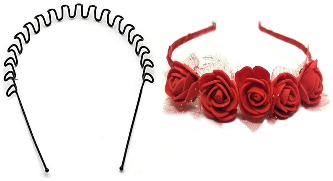 

GadinFashion Set Of 2 Black and red (Red rose Zigzag Hair Bands)