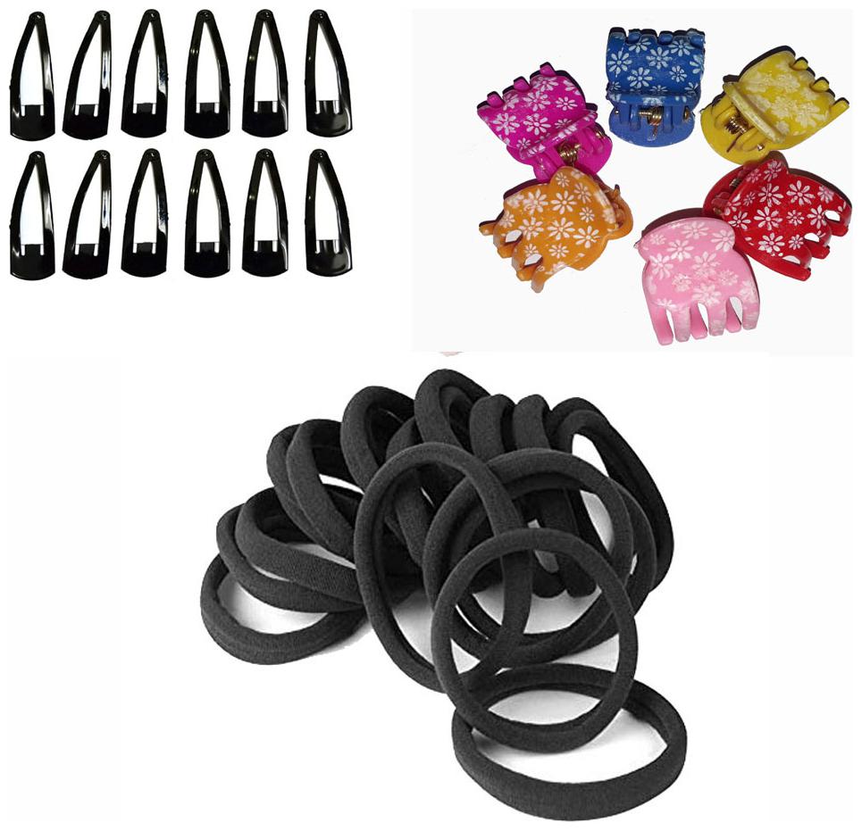 

GadinFashion Pack of 28 Hair Accessories (12 Tic Tac Hair Pin 10 Rubber Band 6 Hair Clutcher) for Women Girls for Festive Hair Styling