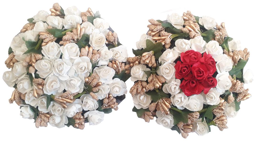 

Gadinfashion Full Juda Bun Hair Flower Gajra Combo For Wedding And Parties (Red White) Color Pack Of 2