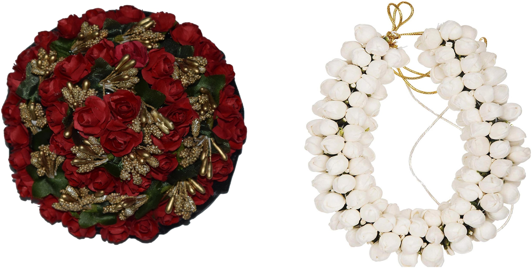 

Gadinfashion Hair Bun Combo Mogra Artificial Gajra Full Juda Bun For Women In White And Red Pack-02