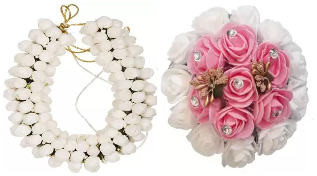 

Gadinfashion Hair Bun Combo Mogra Artificial Gajra Full Juda Bun For Women In White And Pink Pack-02