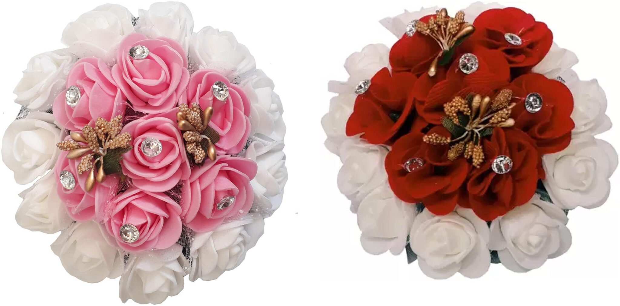 

Gadinfashion Gajra Hair Bun Decoration Full Bun Gajra For Women White With Pink Red Combo