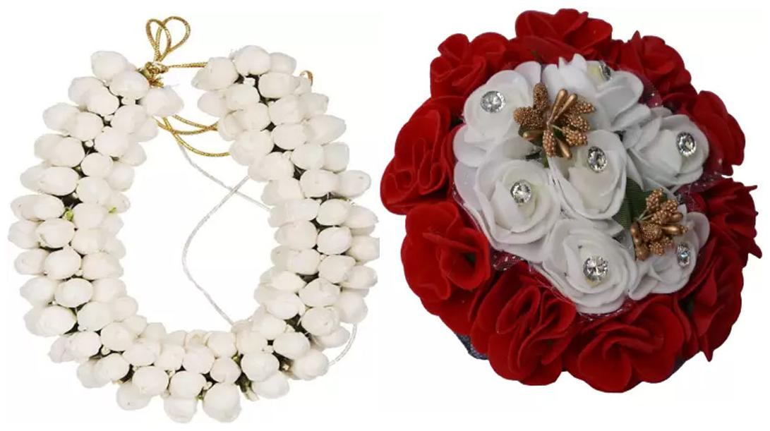 

Gadinfashion Hair Bun Combo Mogra Artificial Gajra Full Juda Bun For Women In White And Red Pack-02