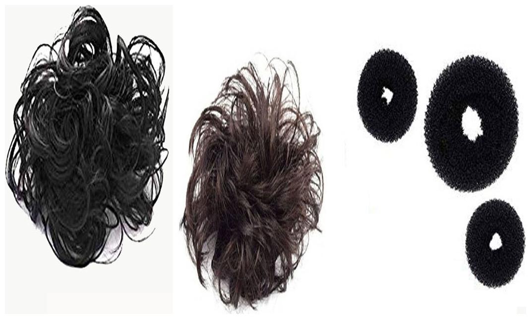 

Gadinfashion Perfect Set Of 5 Hair Accessories Combo For Girl Women ( 3 Hair Donuts 1 Black Rubber And 1 brown rubber Juda For Wedding Festival Party)