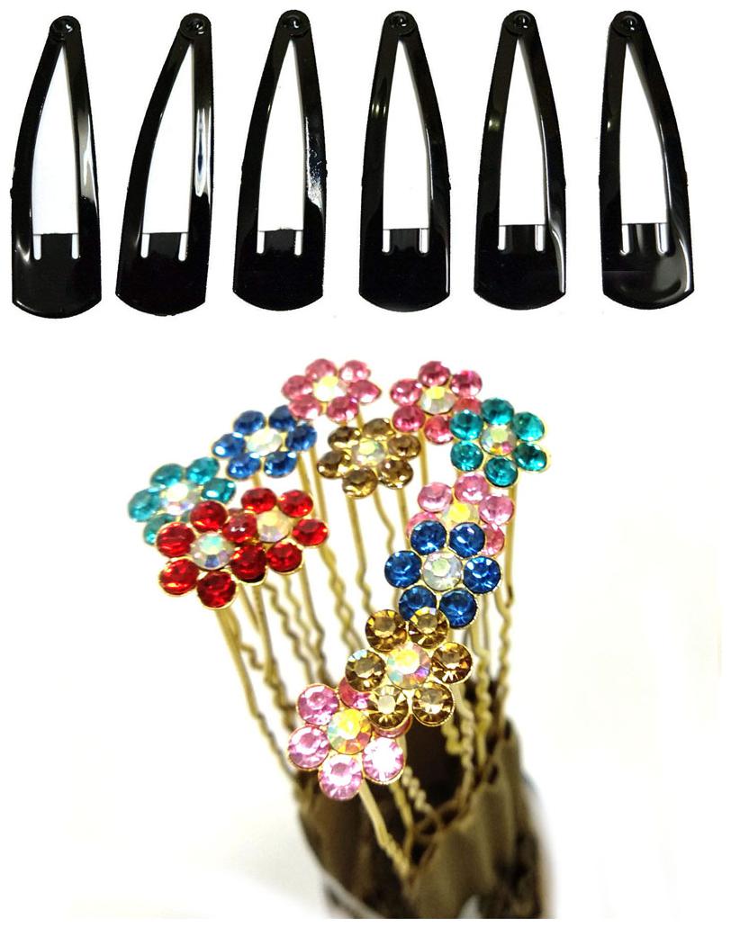 

GadinFashion Set of Metal Crystal Rhinestone Pearl Bridal 12 Hair Juda Pin with 6 Tic Tac Hair clip Hair Accessories for Women Girls