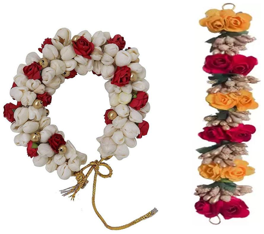 

Gadinfashion Hair Bun Mogra Red Yellow Flower Gajra For Women In Pack Of-02