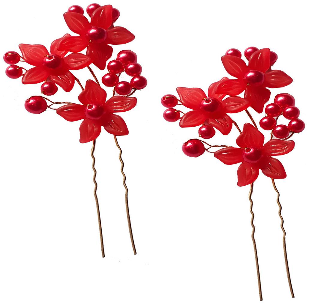 

GADINFASHION Women Hair pin ( Red Set of 2 )