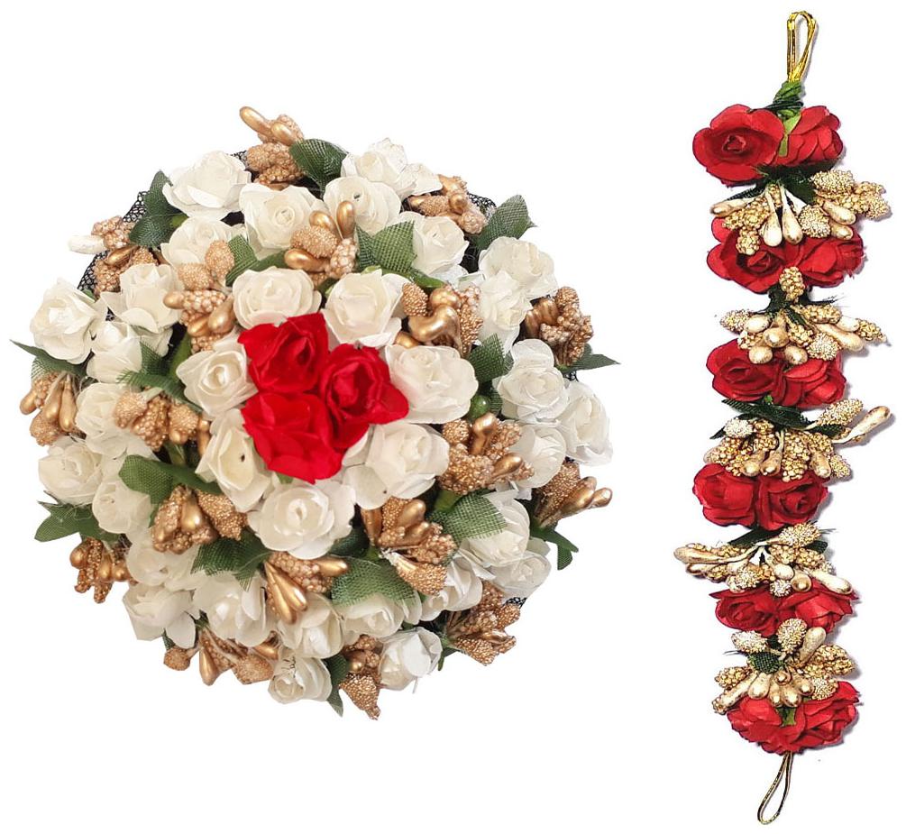 

Gadinfashion Full Red Juda Bun Hair Flower Gajra And Red White Gajra Combo For Wedding And Party