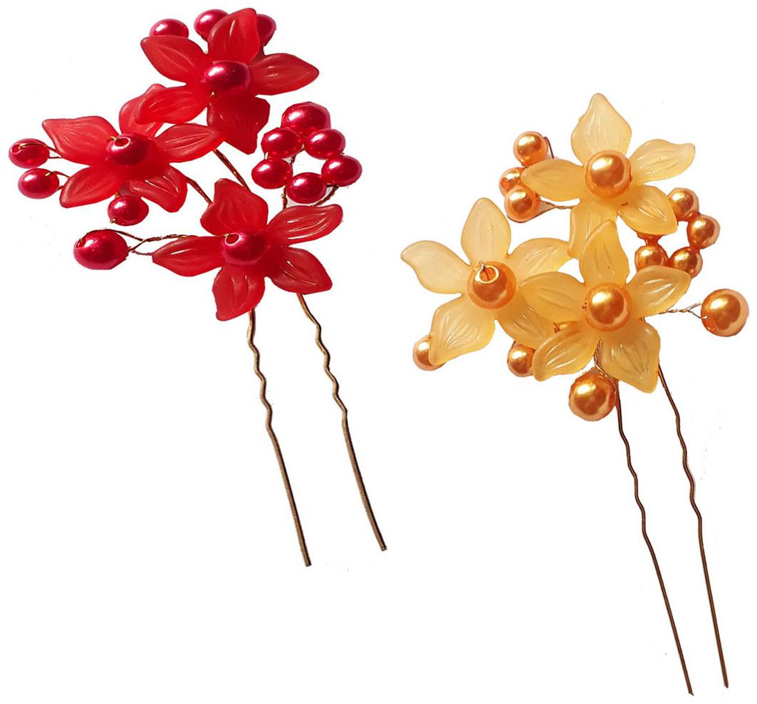 

GADINFASHION Women Hair pin ( Red Yellow Set of 2 )