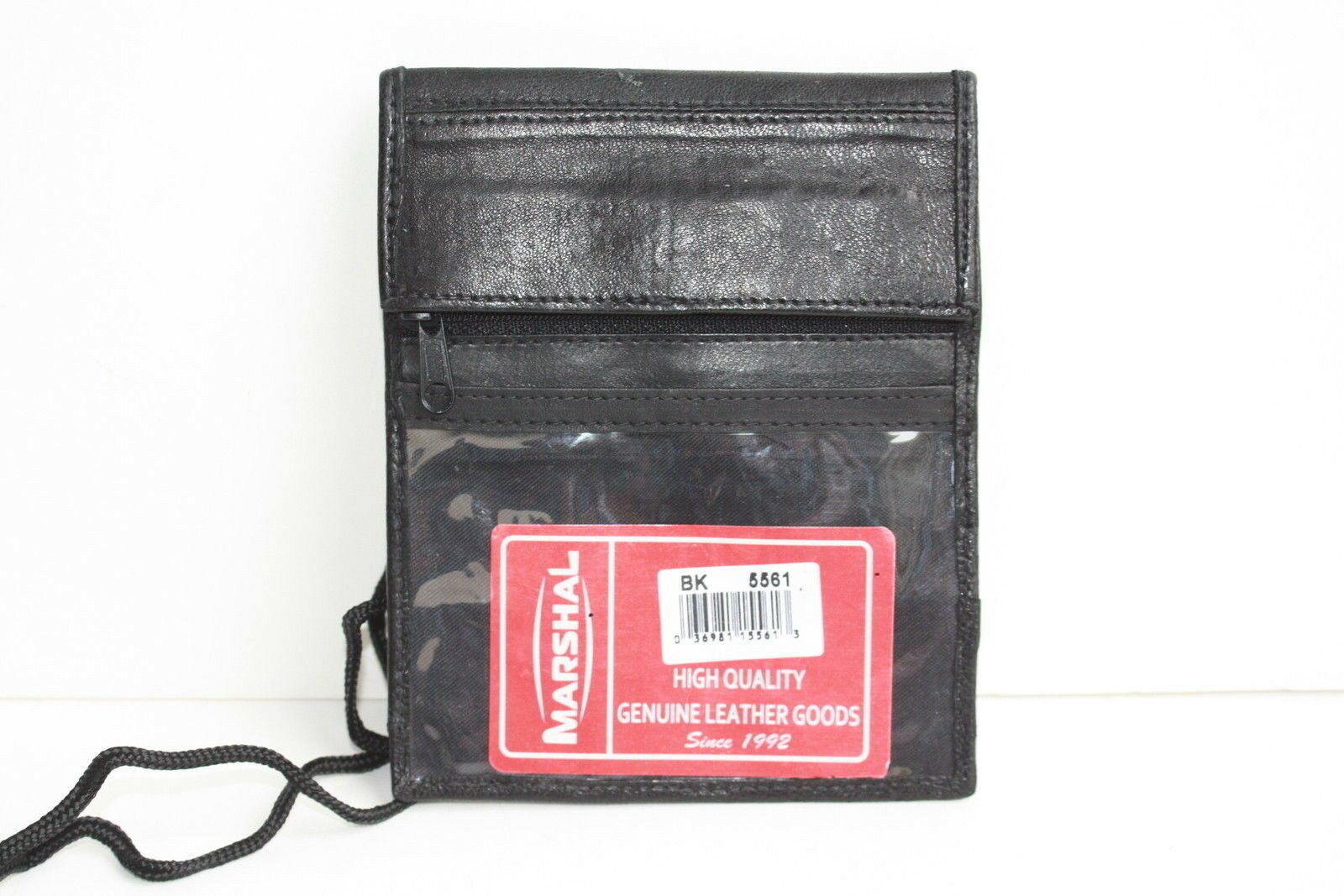 

GENUINE LEATHER Thin Zip Lanyard Wallet ID Badge Pocket Holder Neck Strap