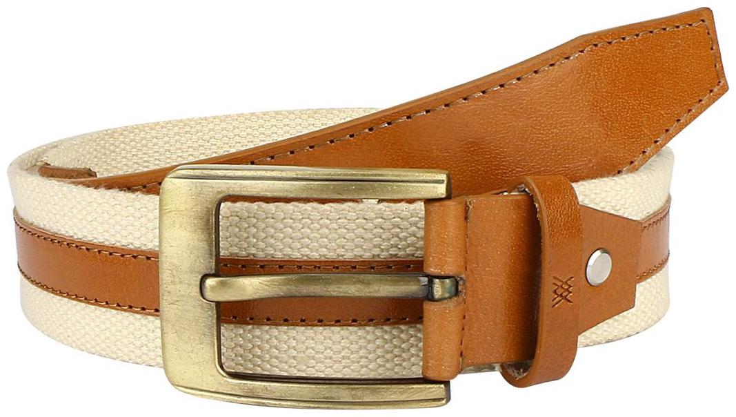 

Genuine Leather and Cotton Canvas Beige Tan Men s Belt