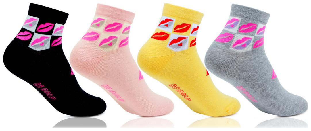 

Bonjour Girl S Bold 4 Pair Ankle Cotton Socks Bro1506-Po4