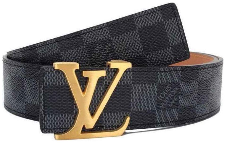 

Grey Check Leather Belt For Men Party Casual Wear Belt Fashionable Look Belt Louis Belt Golden Buckle