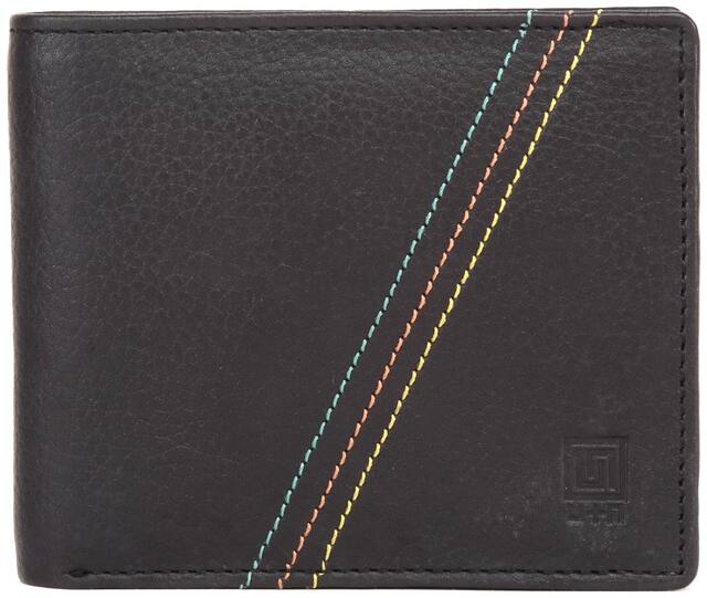 U+N Men Black Leather Bi-Fold Wallet
