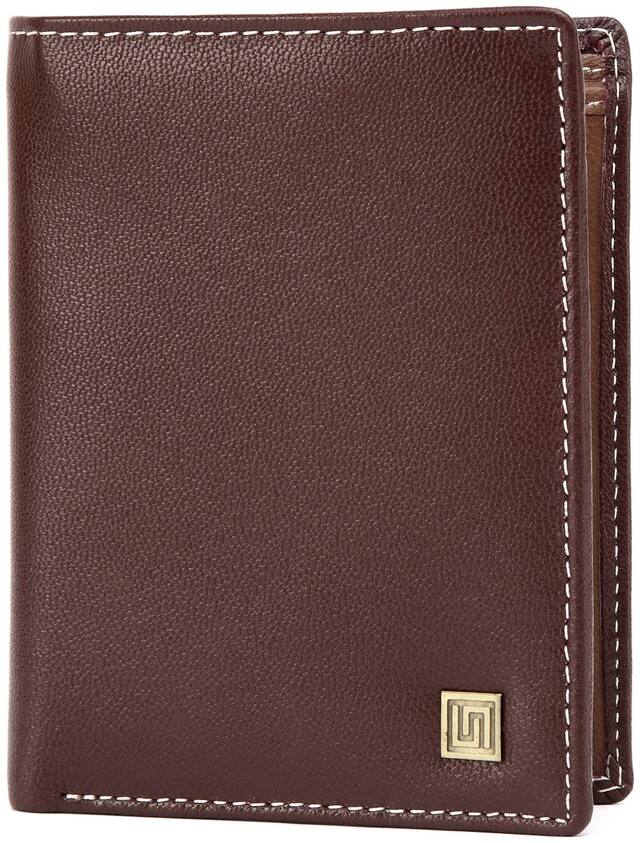U+N Men Brown Leather Bi-Fold Wallet