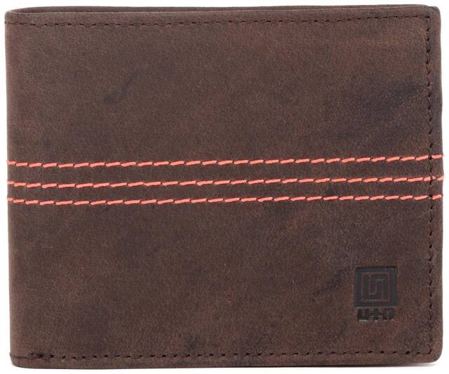 U+N Men Brown Leather Bi-Fold Wallet