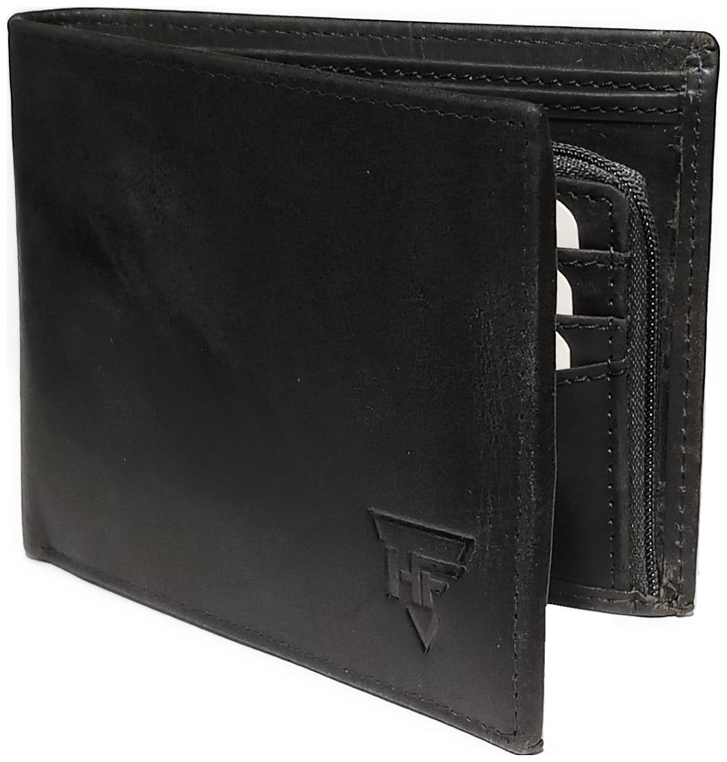 

Heena Fashion Mens Bi-Fold Genuine Leather Wallet With 10 Card Coin Pocket Zipper Sim Memory Card Slot Zed Black