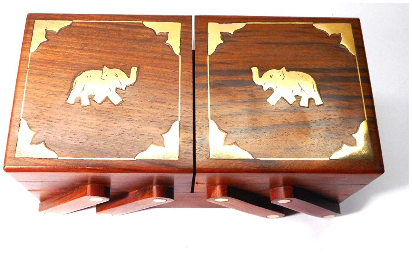 

Holy Ratna Handmade Wooden Jewellery Box for Women Jewel Organizer Brass Inlay(3 in 1) Gift Items